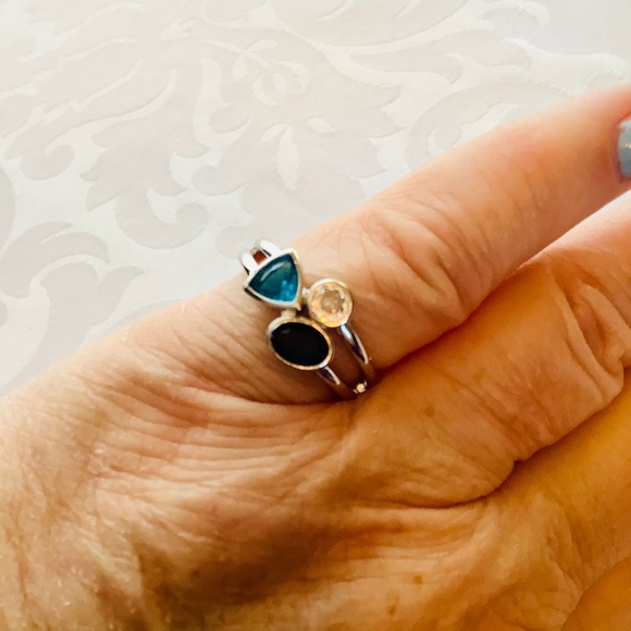 Silver Size 8, Aquamarine, Sapphire & Zirconia Crystal - Picture 7 of 8